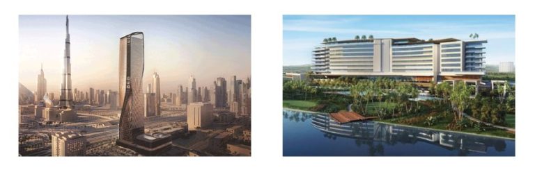 Pictured above to the left is ‘Mandarin Oriental Dubai’ and to the right is ‘Grand Hyatt Kochi