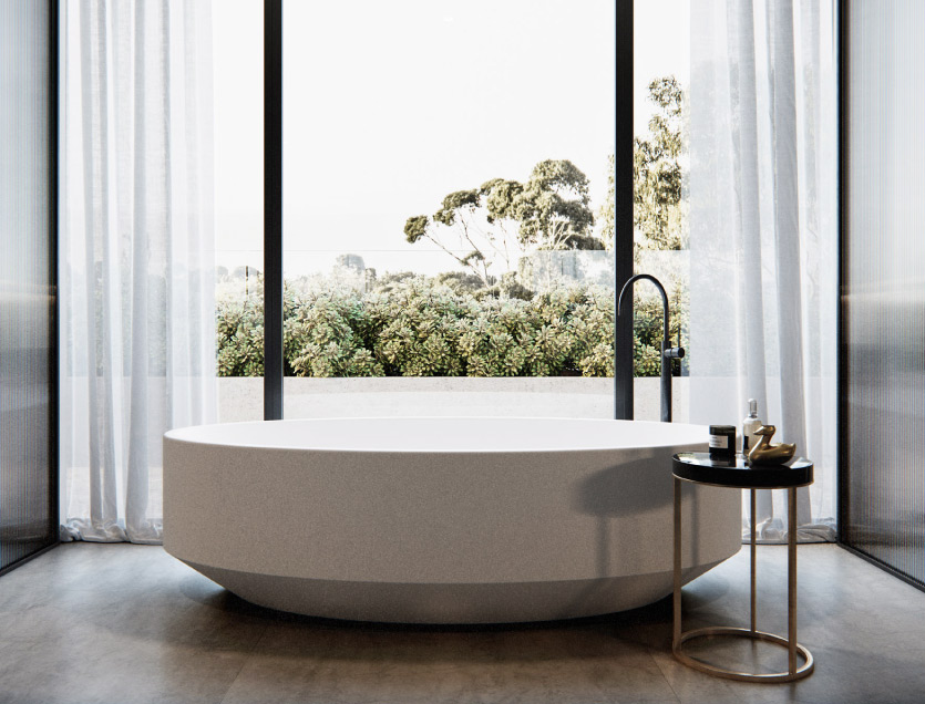Zen Oval Bath at Hawksburn House in Melbourne, Australia