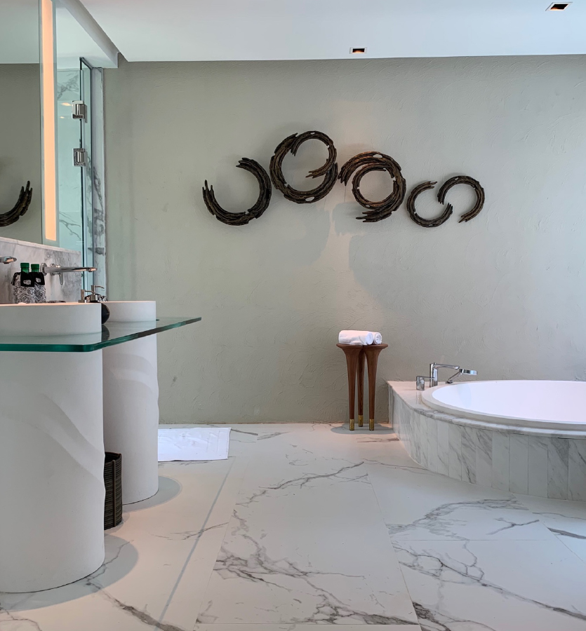 custom semi recessed bath in bathrooms in Banyan Tree Krabi in Thailand new resort by Banyan Tree Group