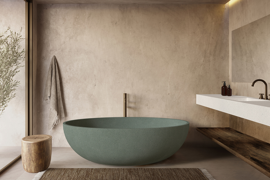Haven Bath in Saltbush and Sublime Single Vanity in Ghost Gum