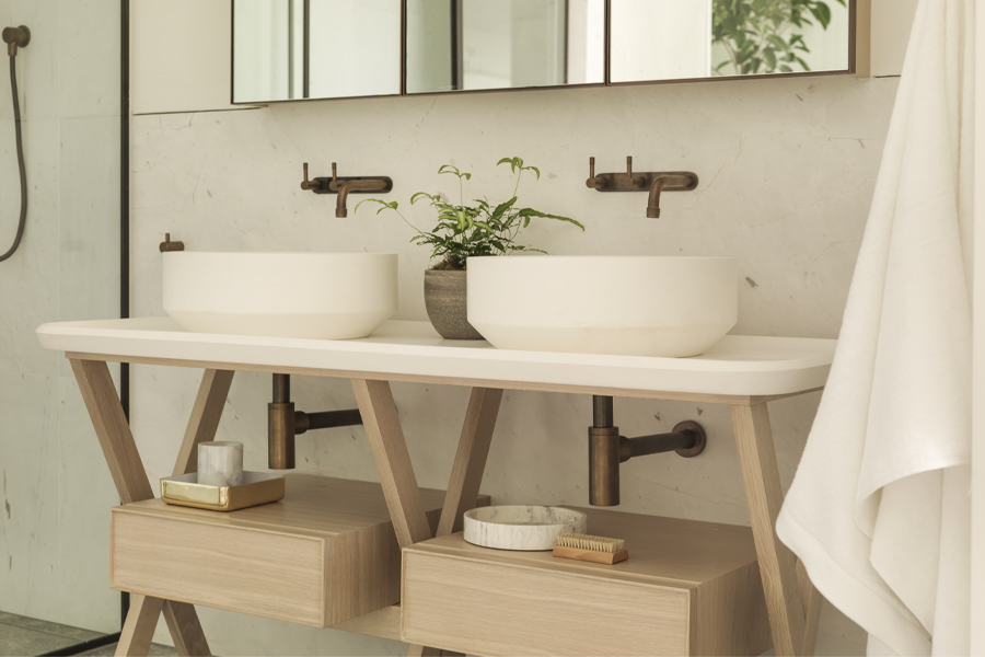 Zen Basin and Zen Butler's Tray in Cotton at Elwood House Residences, Melbourne