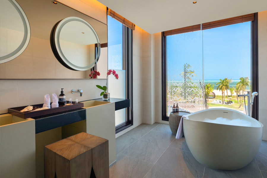 Oman Bath and custom freestanding basins in Snowdrift at Pullman Lombok Merujani Mandalika Beach Resort, Indonesia